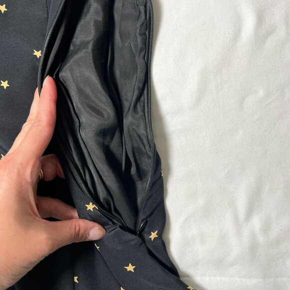 Harlyn Revolve Fit and Flare Silk Dress Black Gold Star Mini Cutout Medium - Picture 13 of 16